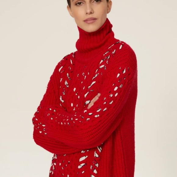 Jason Wu Red Chunky Interlocked Sweater Soft Merino Wool Large - Picture 5 of 7
